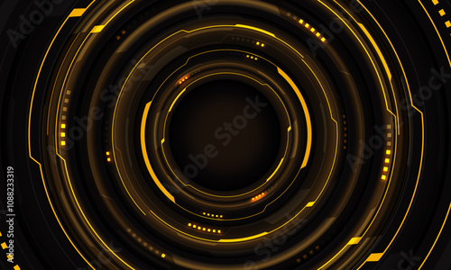 Yellow light grey cyber line circle system technology futuristic design modern creative on black background vector