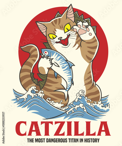 CATZILLA MONSTER VINTAGE CARTOON ILLUSTRATION