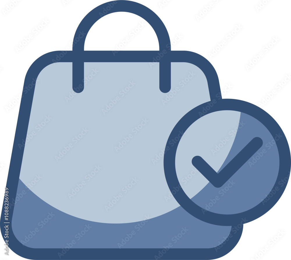 shopping bag icon with check mark, completed order symbol. transparent background. replaceable blue color design shopping bag icon with check mark, completed order symbol. transparent background. replaceable blue color design