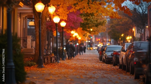 Autumn Evening Stroll Down a Charming Town Street photo