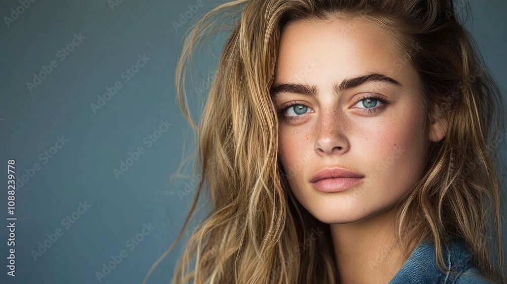 Fototapeta premium Close-up portrait of a woman with natural beauty and striking features