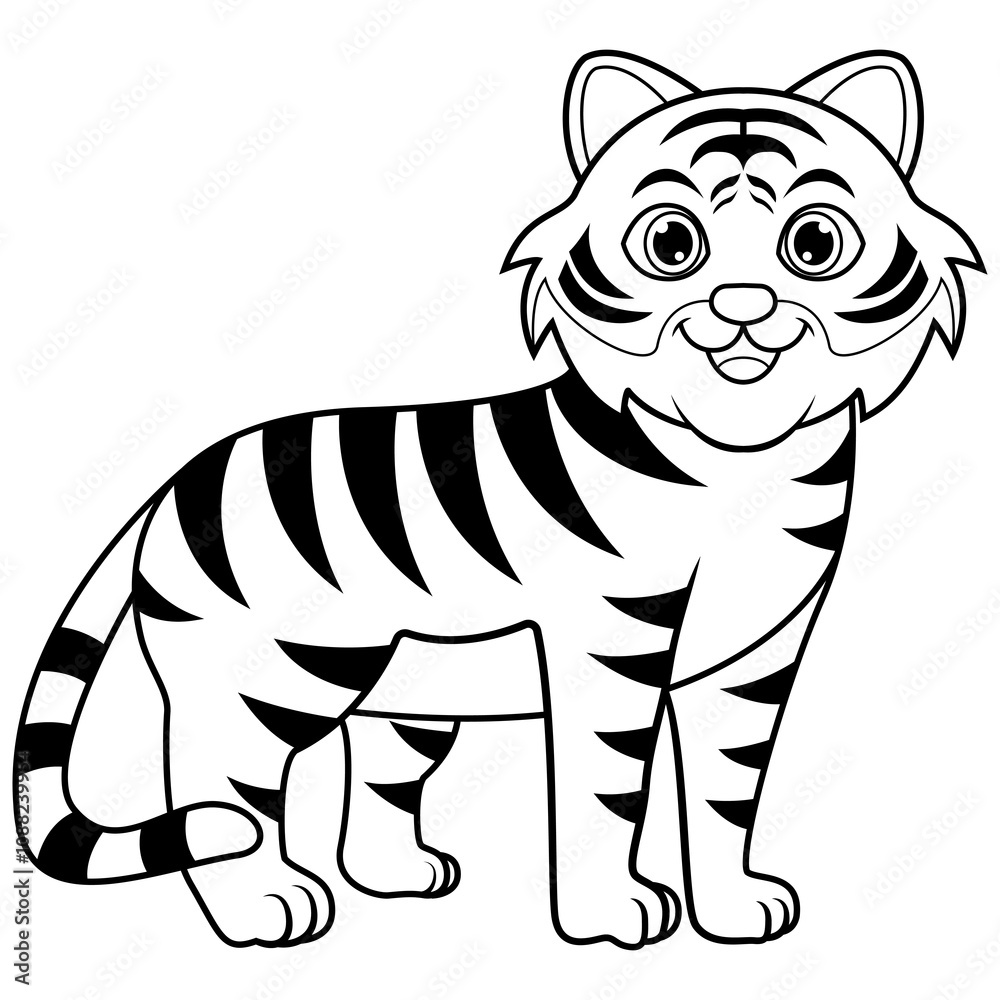 Naklejka premium Cute cartoon tiger line art