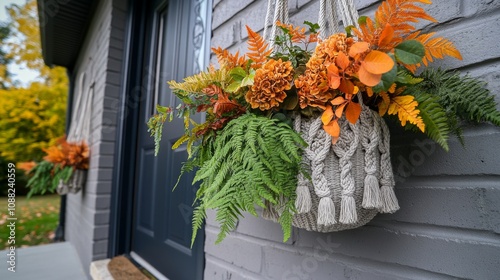 Fall Floral Arrangement Hanging on Brick Wall