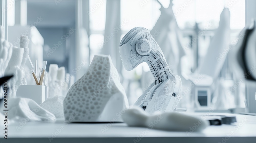 A robotic sculptor carving a statue in a futuristic art studio, creative and clean setting with art supplies and digital tools, Artistic Robotics style A robotic sculptor carving a statue in a futuristic art studio, creative and clean setting with art supplies and digital tools, Artistic Robotics style