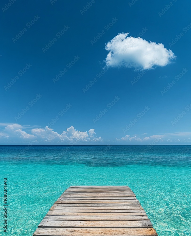 Fototapeta premium Serene Wooden Pier Over Turquoise Ocean