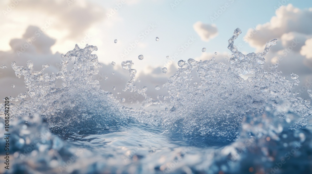 A dramatic splash of water against a soft background, frozen in time with crystal-clear droplets flying. A dramatic splash of water against a soft background, frozen in time with crystal-clear droplets flying.