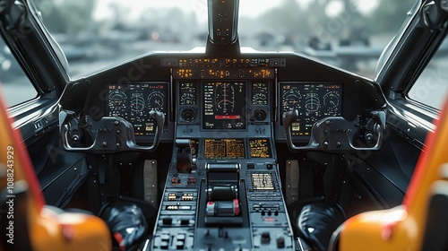 Modern Airplane Cockpit Interior Design Featuring Advanced Technology