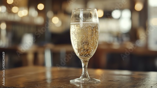 A pristine glass of sparkling water sits on a rustic wooden table, bubbles dancing to the top, soft lighting adding a fresh, clean vibe.