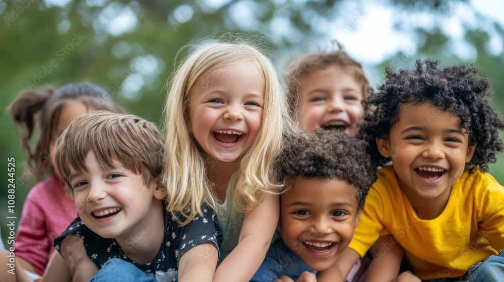 Joyful Multiethnic Children's Laughter in a Park Joyful Multiethnic Children's Laughter in a Park