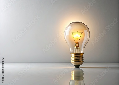 Ethereal Floating Glowing Light Bulb in Minimalist White Space for Inspiration and Creativity