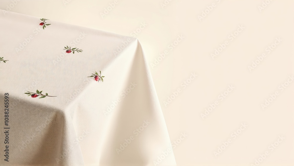 Generative AI, Minimalist Christmas tablecloth corner with subtle red and green holiday patterns in soft natural light Generative AI, Minimalist Christmas tablecloth corner with subtle red and green holiday patterns in soft natural light