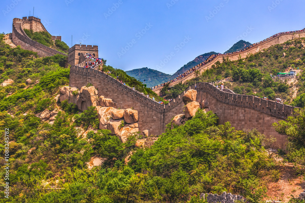 Obraz premium Climb Overview Great Wall Section Badaling Summer Beijing China