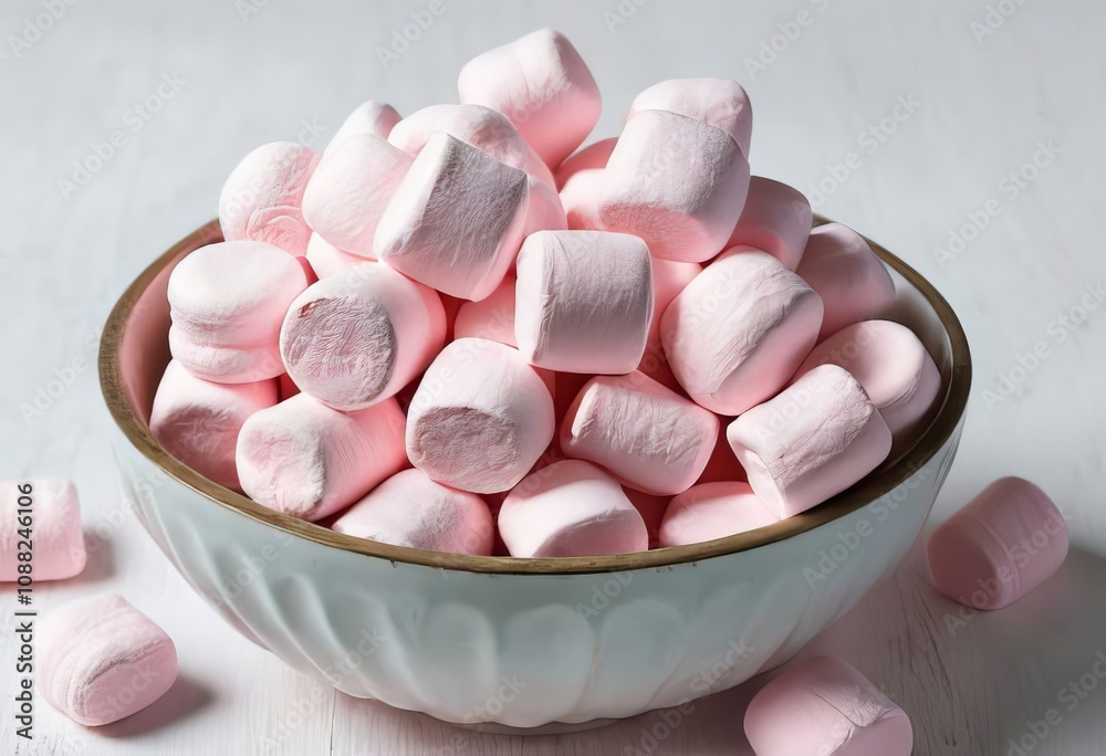 A close-up of a pink marshmallow on a white plate in a kitchen setting A close-up of a pink marshmallow on a white plate in a kitchen setting