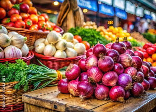 Fresh Onions Display at Market - A Close-up of Healthy Ingredients for Spicy Dishes and Diets