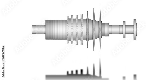 Steam turbine turbomachinery illustration showing several stages of impulse blades on a single flow configuration