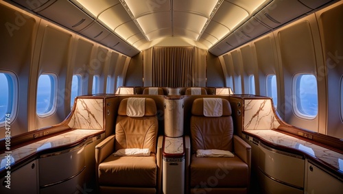 First-Class Cabin with Extra-Wide Seats, Marble Accents, and Floor-to-Ceiling Privacy Panels