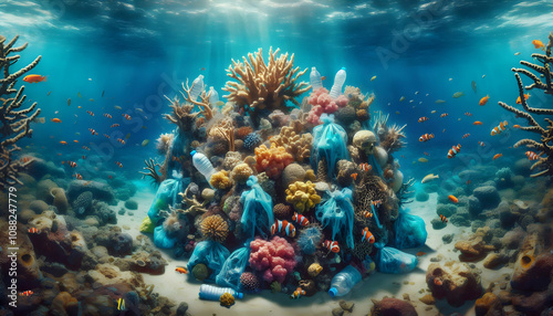 Wallpaper Mural Green earthA devastated coral reef with plastic waste suffocating marine life, representing how pollution dest2 Torontodigital.ca