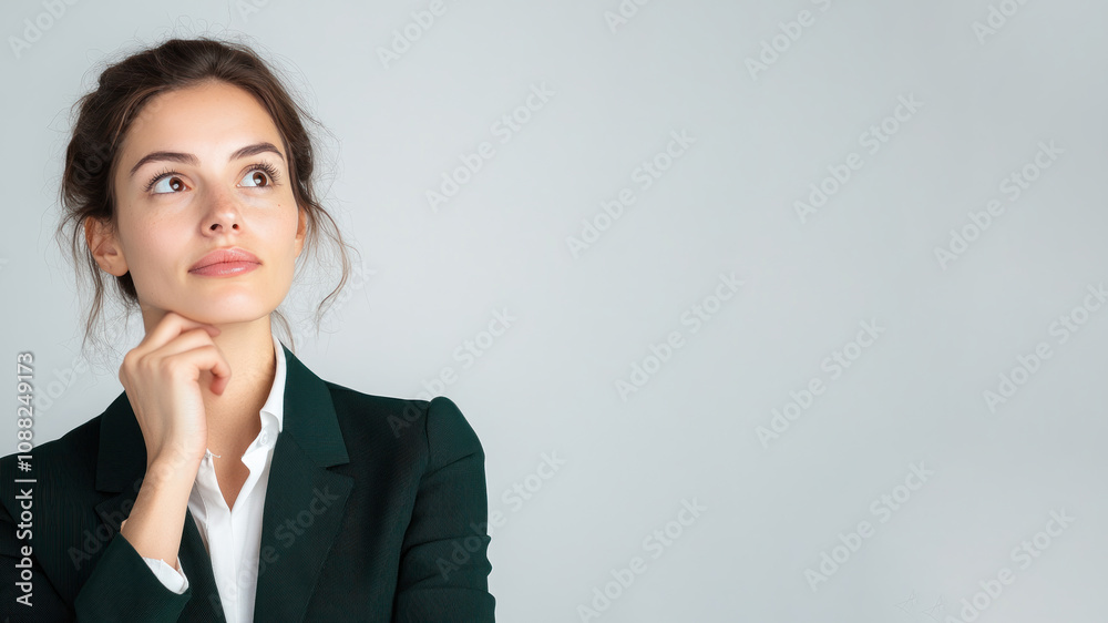 French business woman thinking and wondering calculate about ideas French business woman thinking and wondering calculate about ideas
