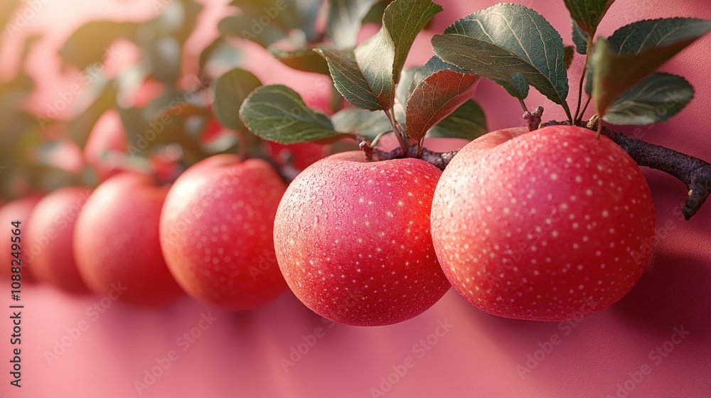Obraz premium A close-up view of vibrant red apples on a branch.