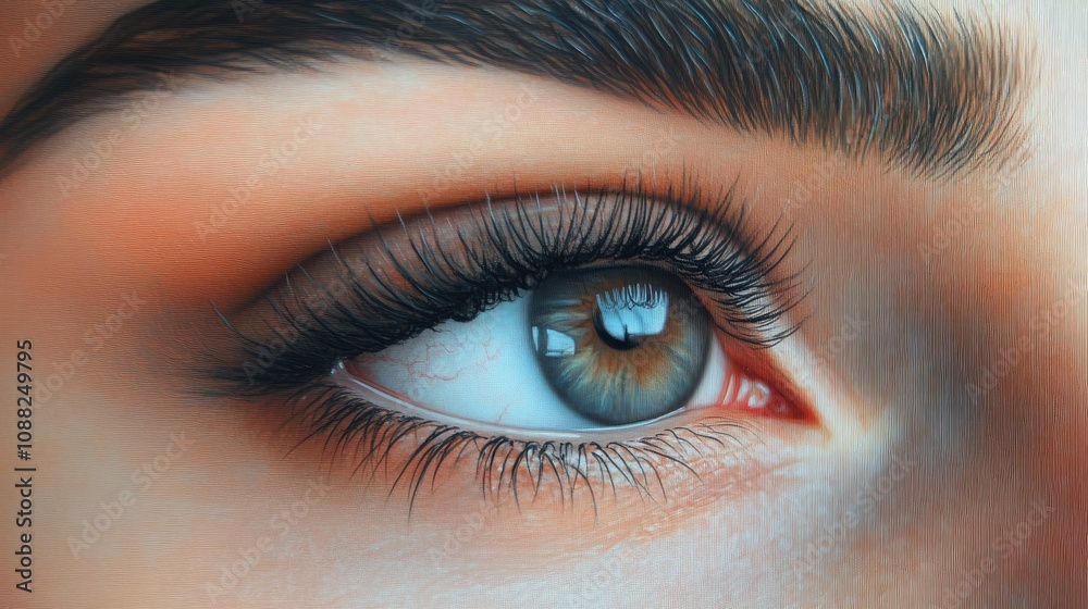 Obraz premium Close-up of a Beautiful Human Eye with Intricate Details, Capturing Natural Colors and Textures for Artistic or Beauty Related Projects and Concepts