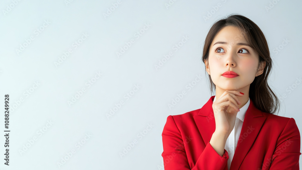 Japanese business woman thinking and wondering calculate about ideas Japanese business woman thinking and wondering calculate about ideas