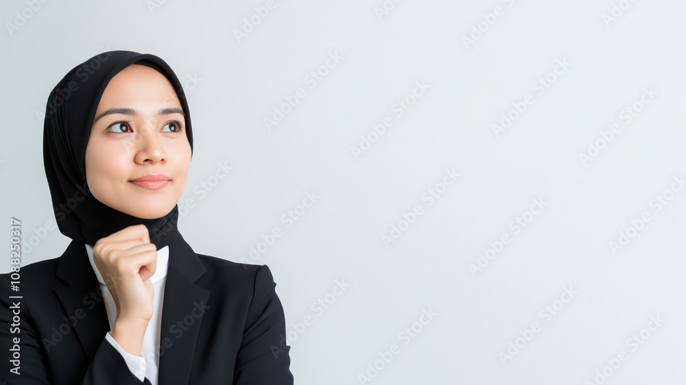 Malay business woman thinking and wondering calculate about ideas Malay business woman thinking and wondering calculate about ideas