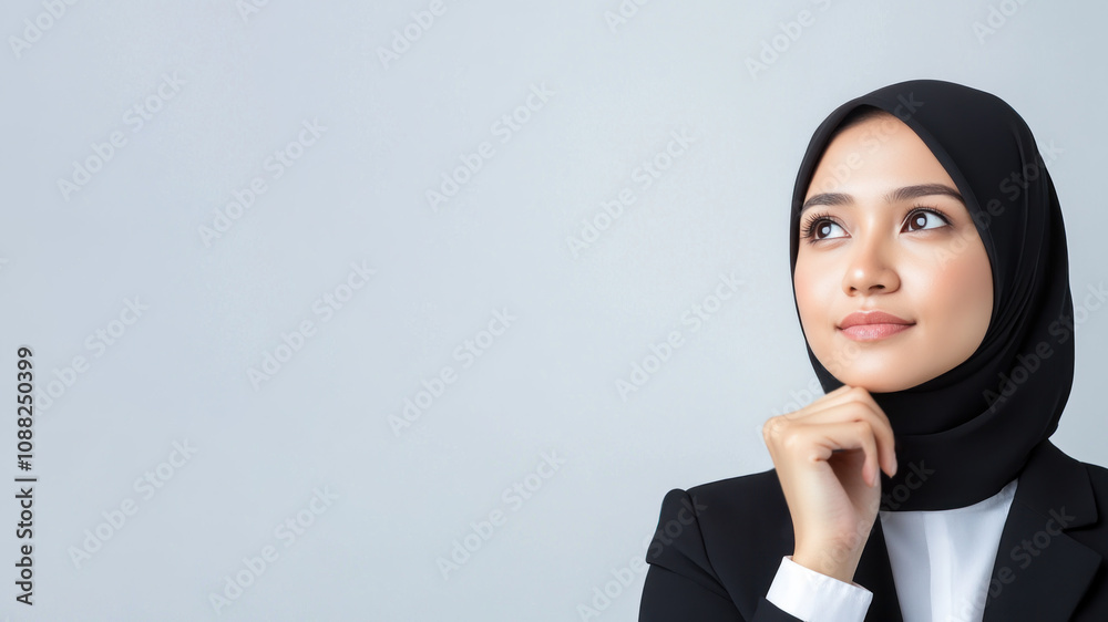 Malay business woman thinking and wondering calculate about ideas Malay business woman thinking and wondering calculate about ideas