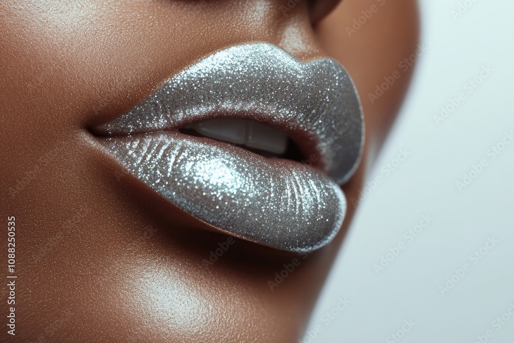 Woman's lips with silver lipstick Woman's lips with silver lipstick