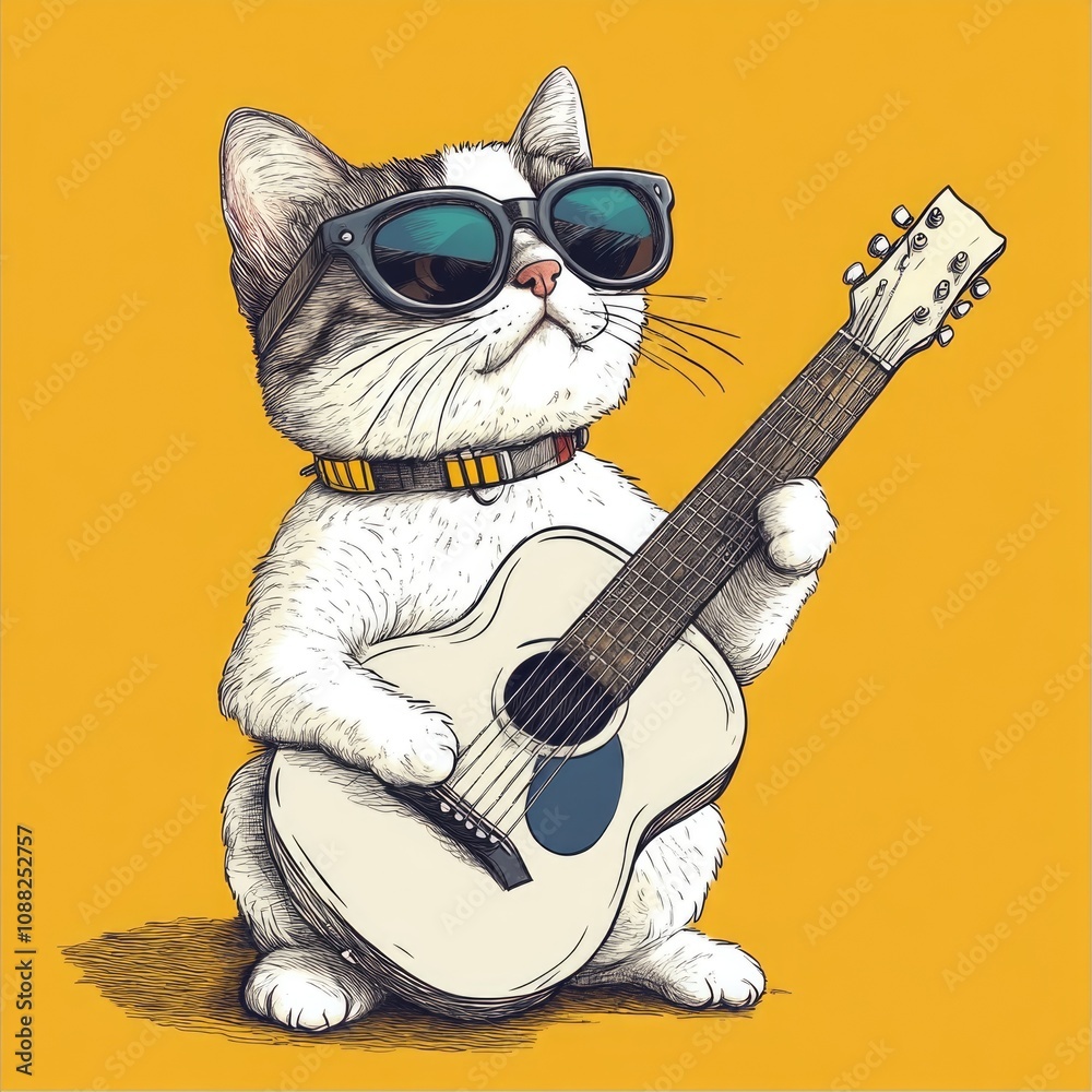 Cat with Guitar and Sunglasses Cat with Guitar and Sunglasses