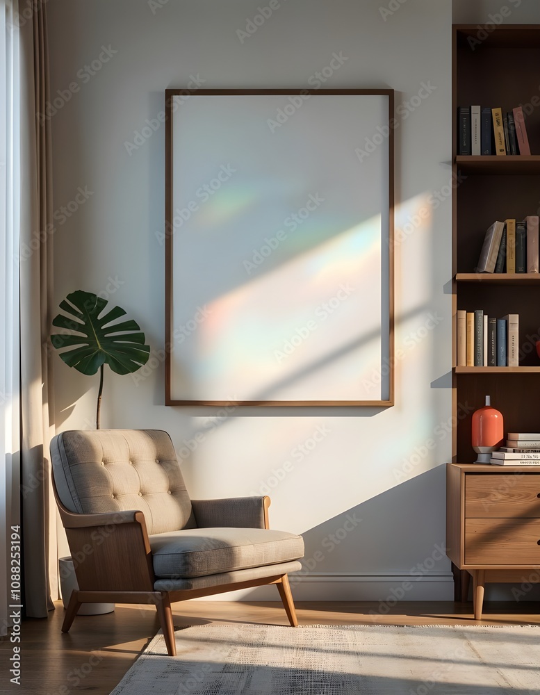 Fototapeta premium Generative AI Frame mockup,3D render, modern living room