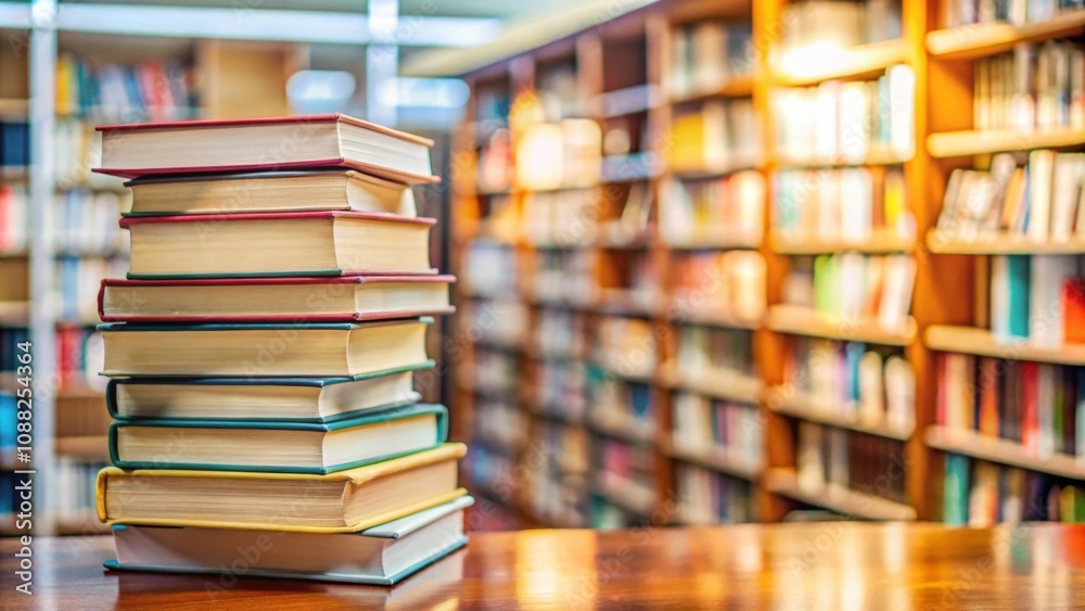 Closeup of a stack of books at a local library, a resource for families to gather and learn together, library, books Closeup of a stack of books at a local library, a resource for families to gather and learn together, library, books