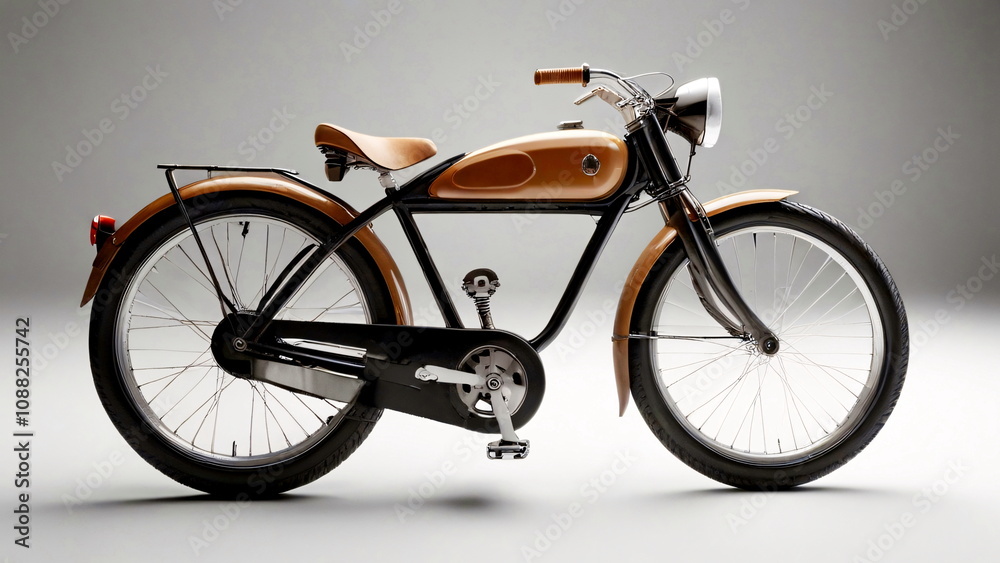 Naklejka premium An old retro style motorcycle with manual pedals on light background.
