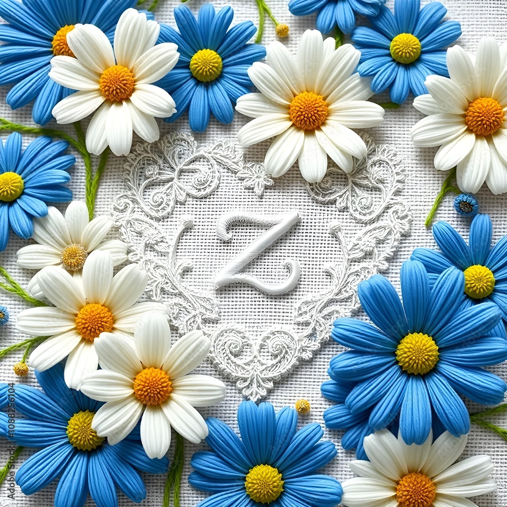 Obraz premium Delicate Floral Patterns Featuring 'Z' in Heart Design - A Beautiful Expression of Love