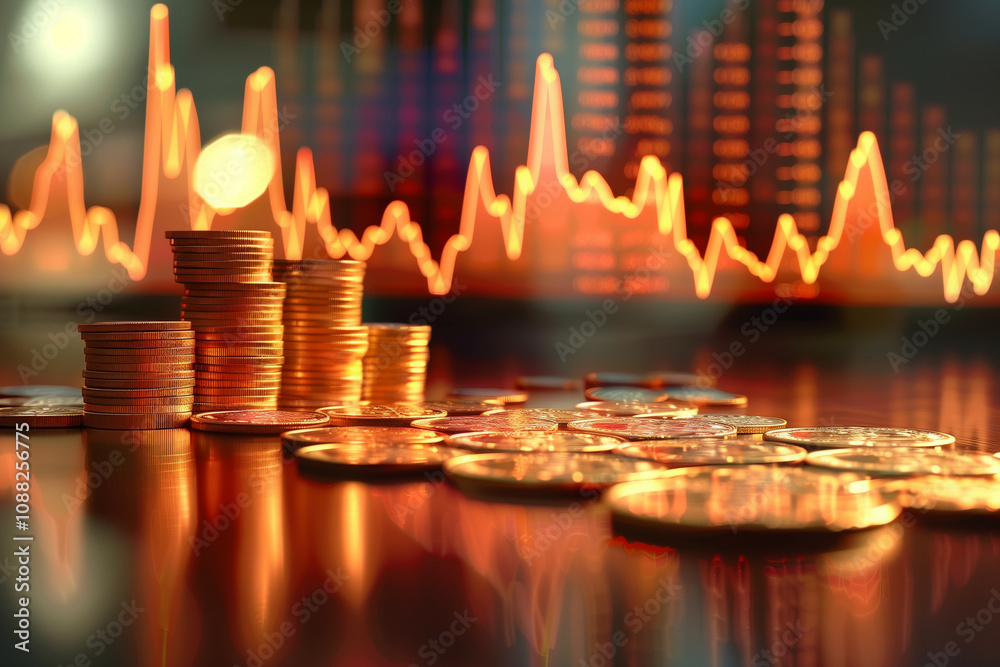 custom made wallpaper toronto digitalStacks of Golden Coins with Blurred Financial Charts and Glowing Lines Depicting Stock Market and Investment Trends