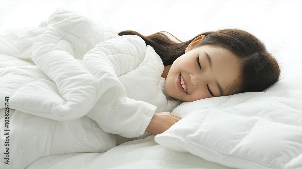 ベッドで休息する女の子 ベッドで休息する女の子