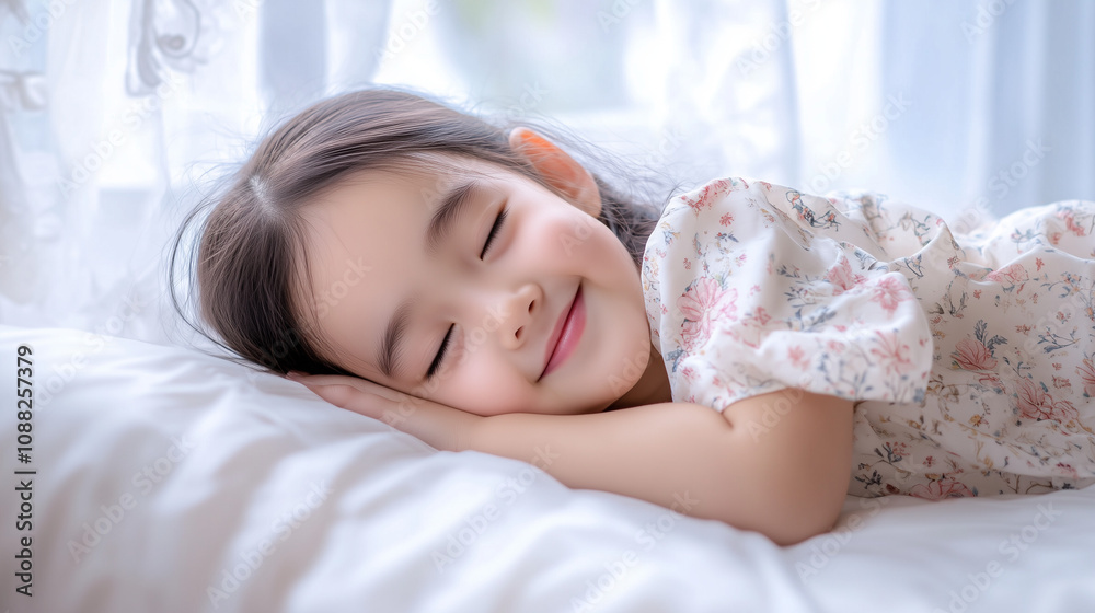 ベッドで休息する女の子 ベッドで休息する女の子