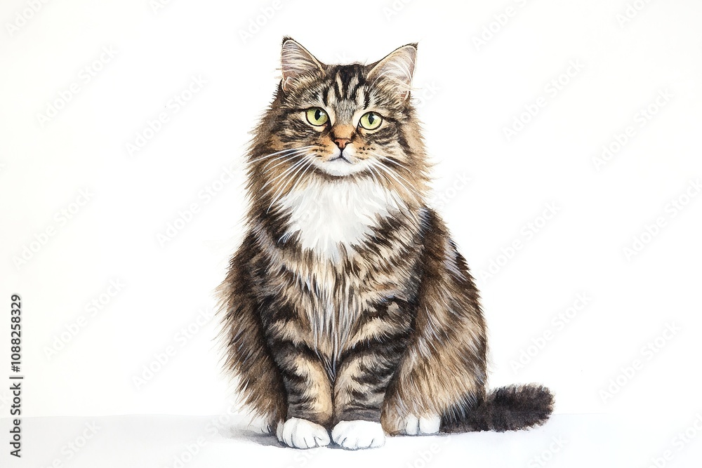 Fototapeta premium Maine Coon Cat Portrait on White Background.