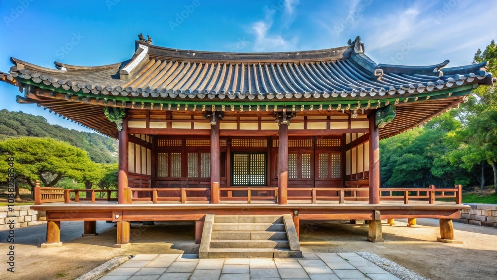 View of wooden pavilion structure at Korean Confucian Academy in Joseon Dynasty era , Korean, Confucian, Academy View of wooden pavilion structure at Korean Confucian Academy in Joseon Dynasty era , Korean, Confucian, Academy