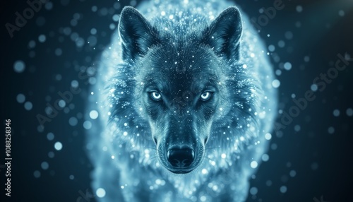 Ethereal Wolf with Mystical Glow Surrounded by Sparkling Particles Creating a Dreamlike and Enigmatic Atmosphere in Digital Artwork