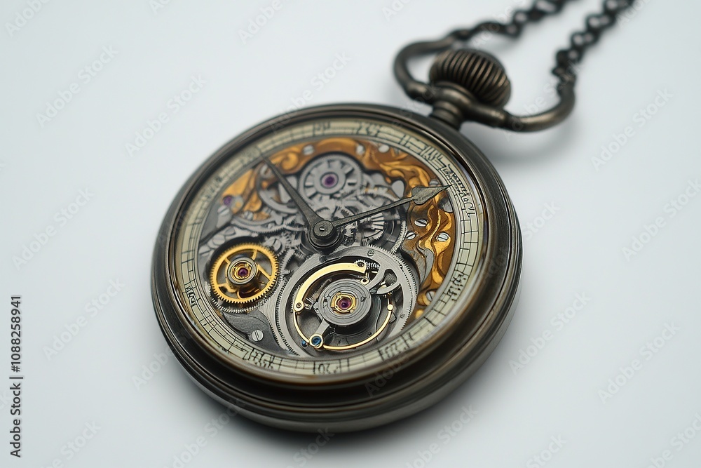 Antique Pocket Watch with Multiple Dials on White Background. Antique Pocket Watch with Multiple Dials on White Background.