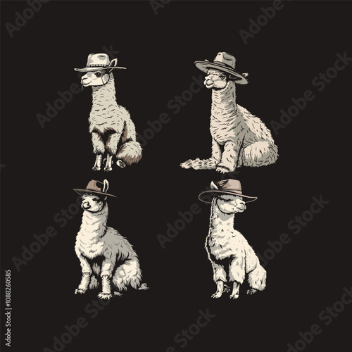 Alpaca wearing top hat design vector artwork