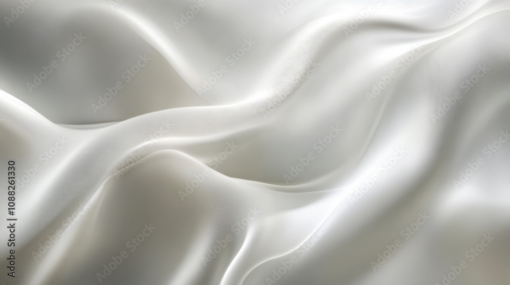 Fototapeta premium A soft, flowing white silk fabric with gentle waves and a smooth texture, creating an elegant and luxurious appearance.