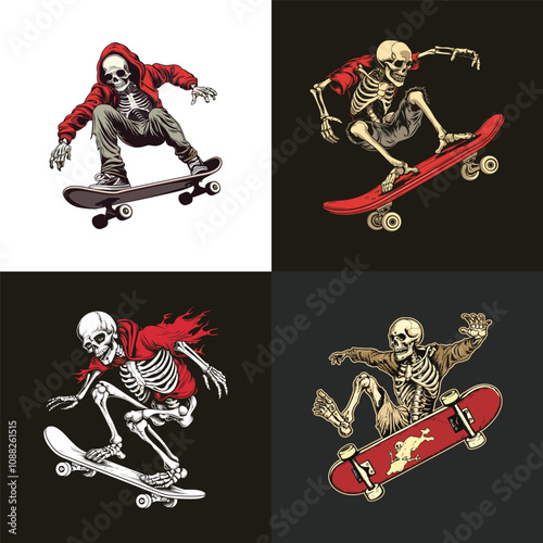 skateboarding skeleton design vector. t-shirt logo illustration