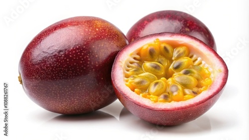 Passion fruit isolated on white background, Passion fruit, tropical, vibrant, exotic, fresh, healthy, organic, ripe, juicy, round