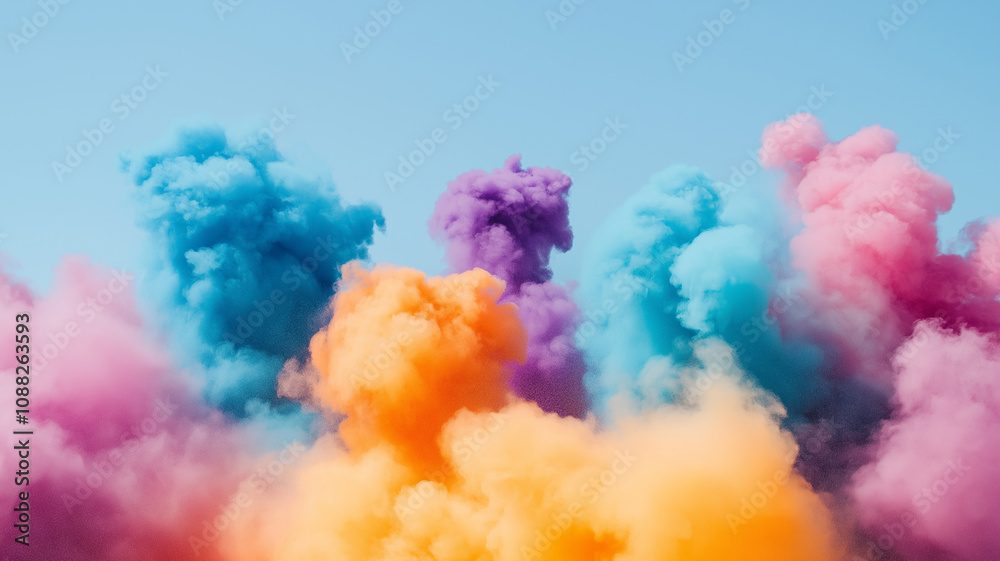 Naklejka premium Colorful smoke clouds in vibrant hues of pink, orange, purple, and blue, creating a stunning and artistic background.