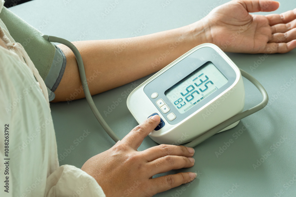 Doctor woman check blood pressure monitor and heart rate monitor pressure gauge. Health care and Medical concept Doctor woman check blood pressure monitor and heart rate monitor pressure gauge. Health care and Medical concept
