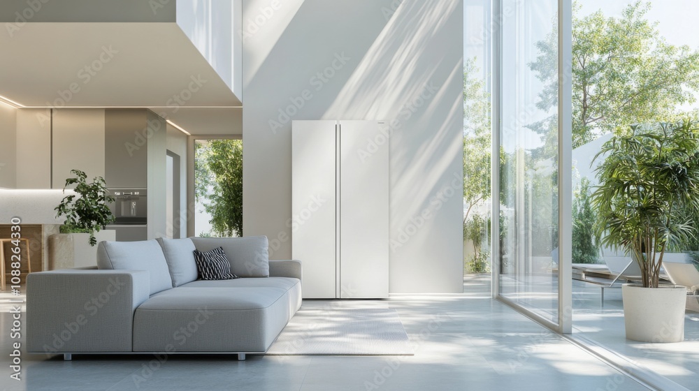 Fototapeta premium A sophisticated AI-powered smart energy storage system for homes, modern residential setting with integrated battery storage and energy management technology, Energy Storage style