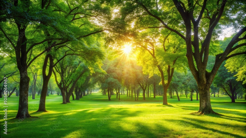 Blur green park with sunlight streaming through trees, creating a peaceful and abstract background , nature, park, green Blur green park with sunlight streaming through trees, creating a peaceful and abstract background , nature, park, green