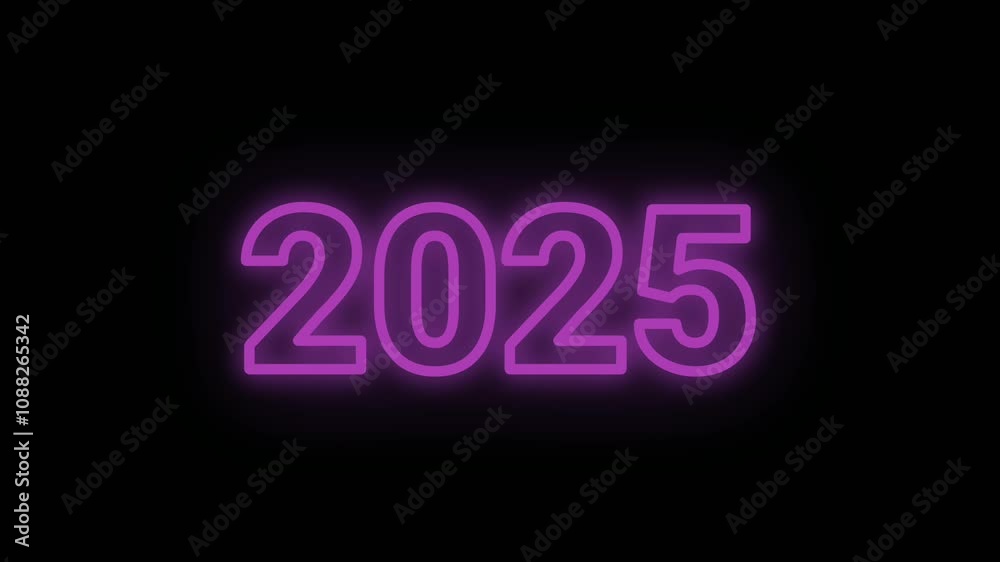 2025 Happy New Year Neon Line with Blue Pink Colors Footage, Black Background 2025 Happy New Year Neon Line with Blue Pink Colors Footage, Black Background