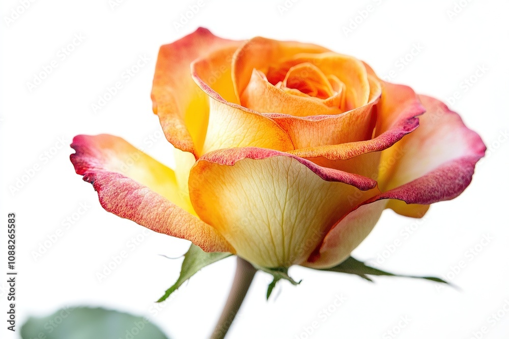 Close-up of Orange Rose with Yellow and Pink Hues. Close-up of Orange Rose with Yellow and Pink Hues.